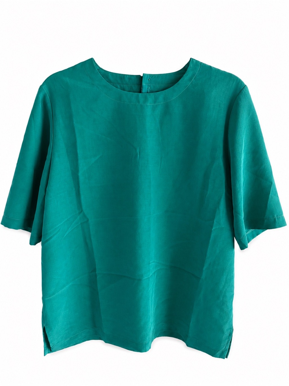 Vintage Emerald Green Minimalist Boat Neck Blouse - Size Medium